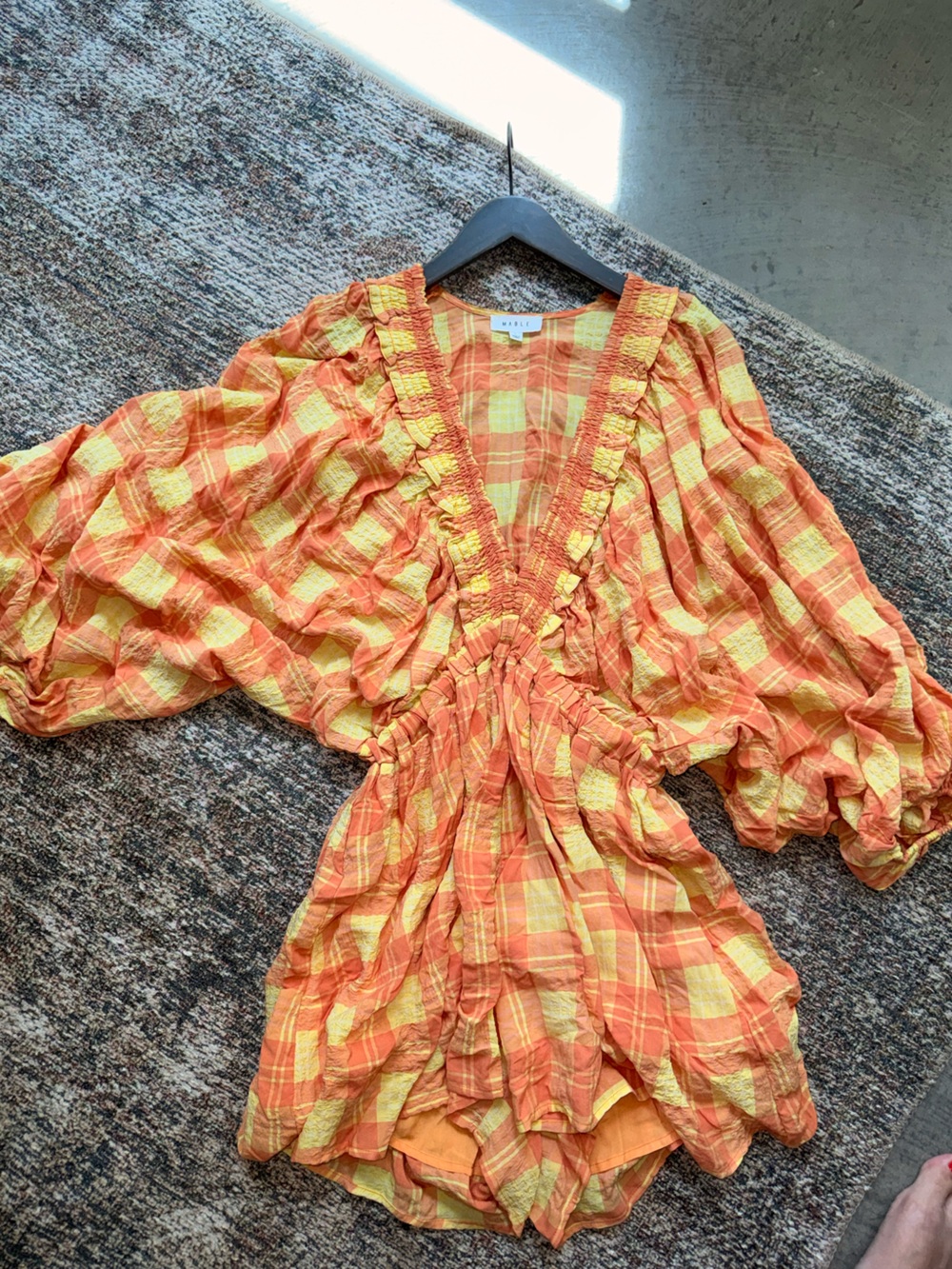 MABLE Orange and Yellow Plaid Sleeveless Romper